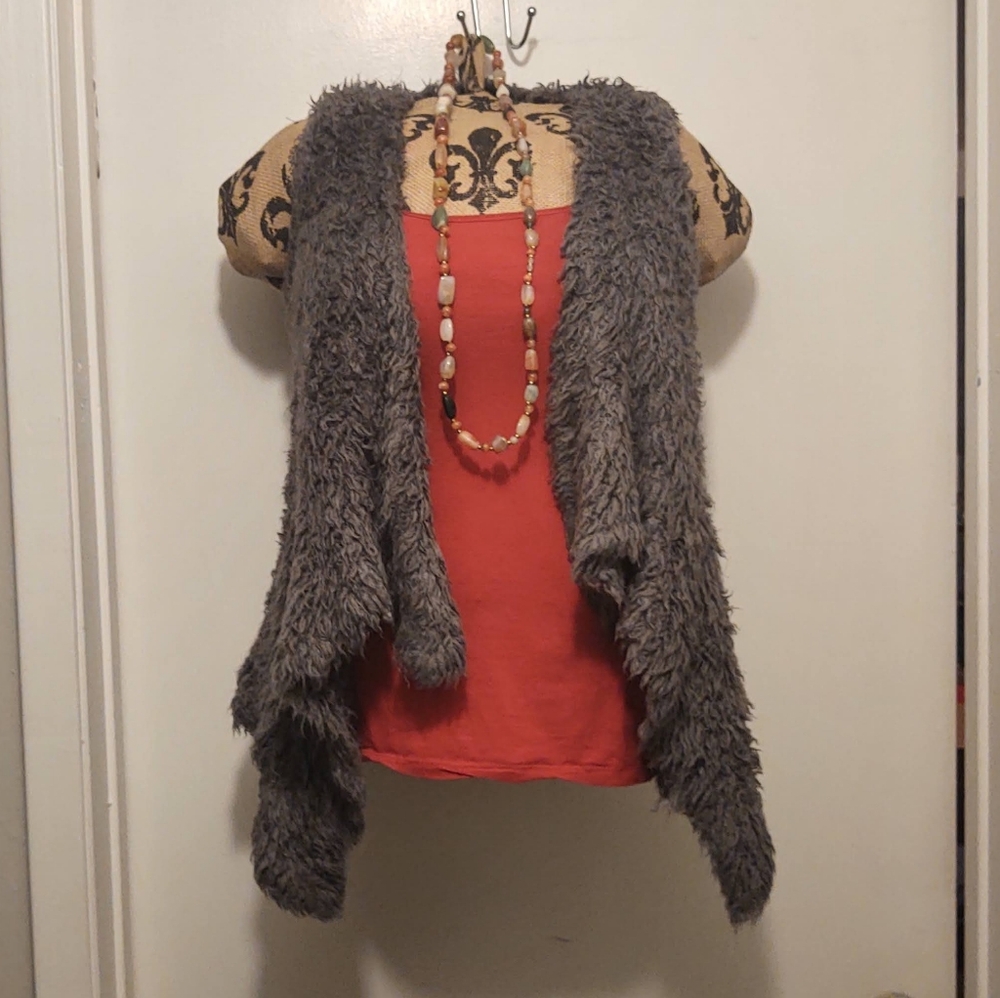 Kensie Charcoal Fuzzy Women's Cardigan Vest